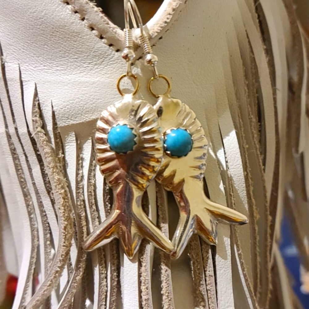 Navajo(?) Sterling Silver and Turquoise Squash Blossom Earrings